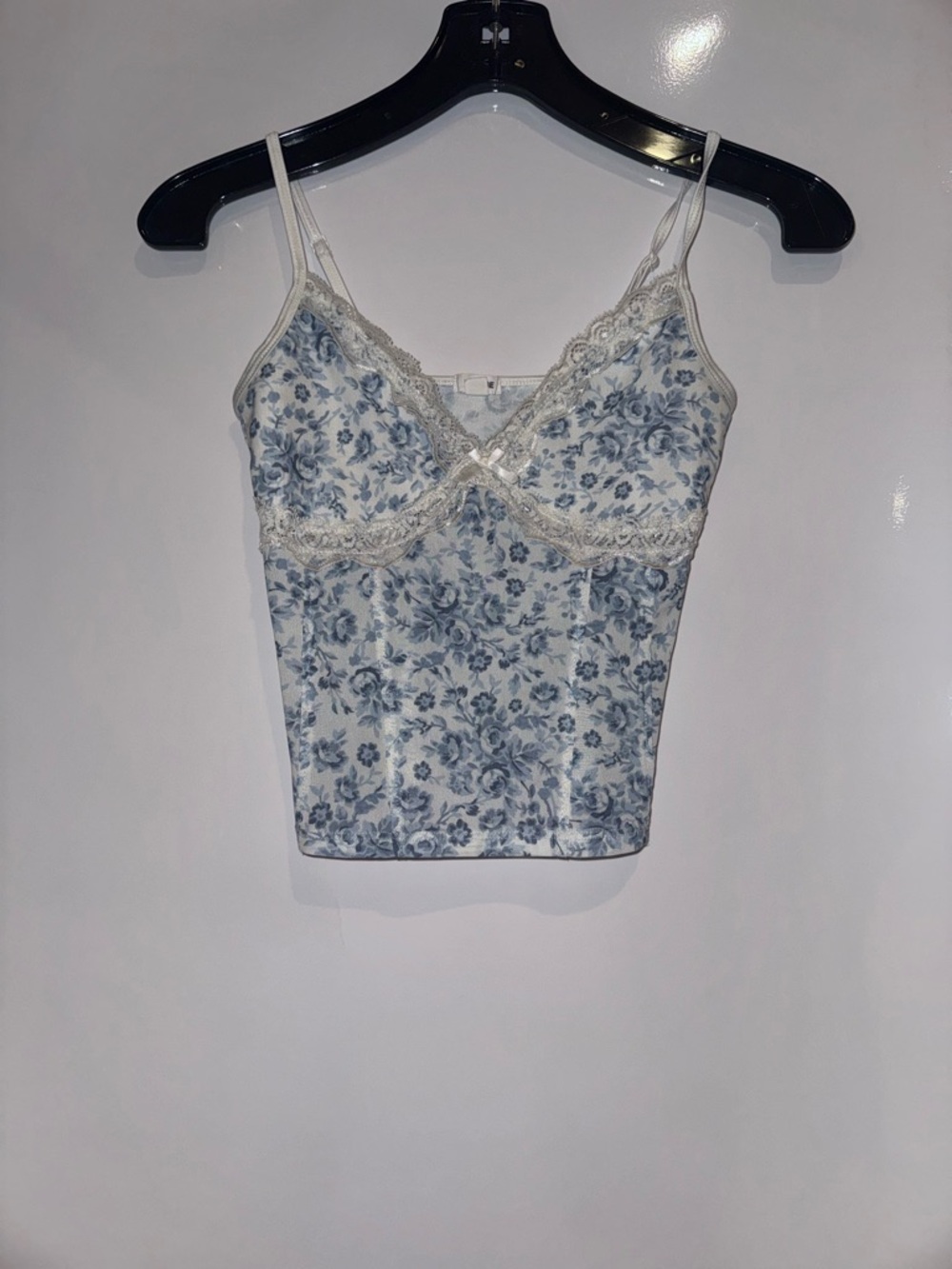 Garage Blue Floral Lace-Trim Corset Top